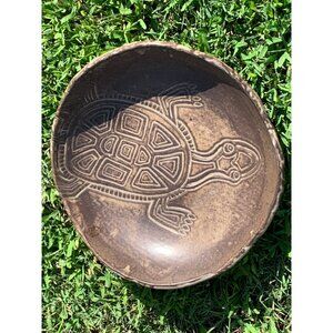 2008 Hand Carved Ceramic Pedestal Sea Turtle Bowl Signed Rob Gentry Signed